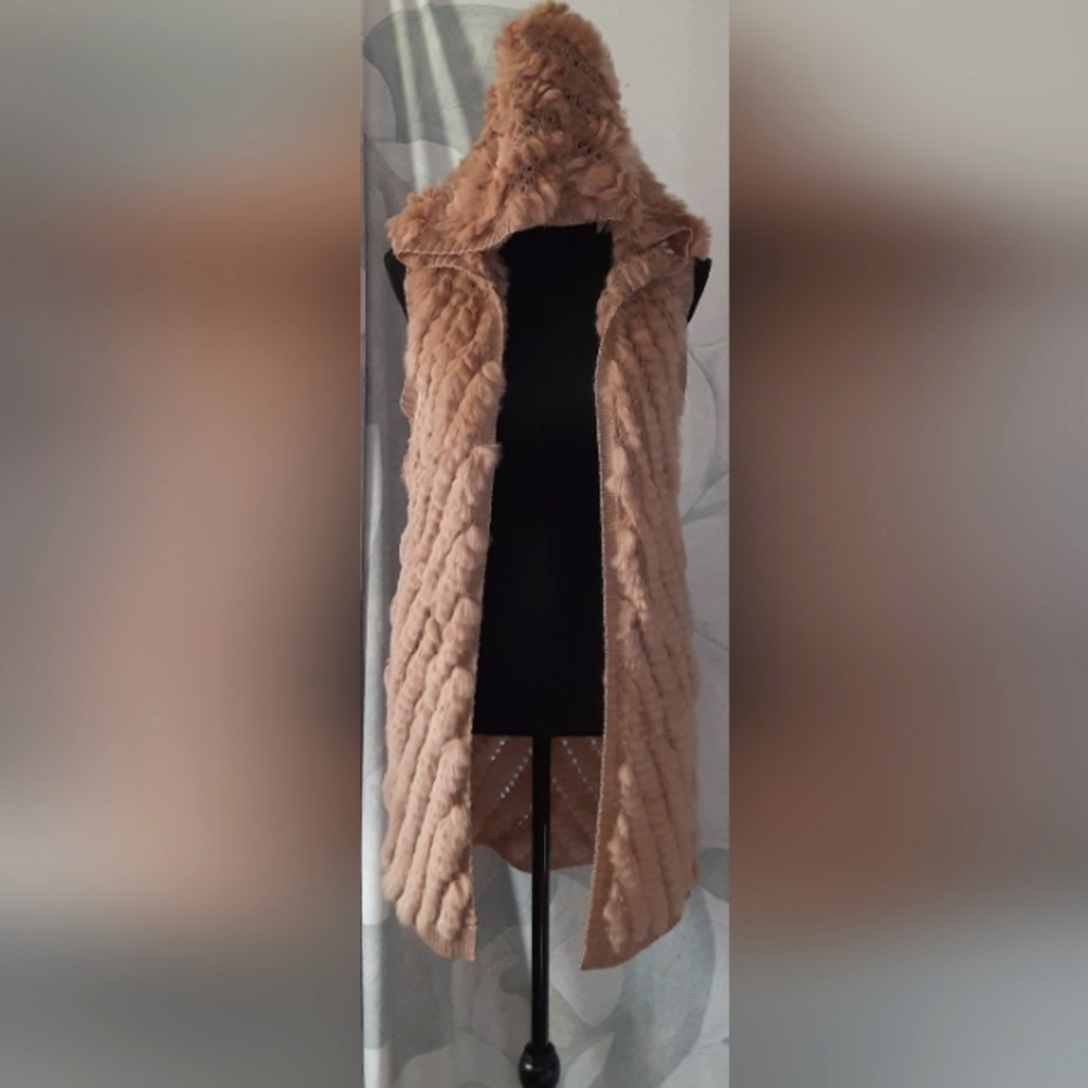 Ya Los Angeles Hooded 100% Real Rabbit Fur Vest